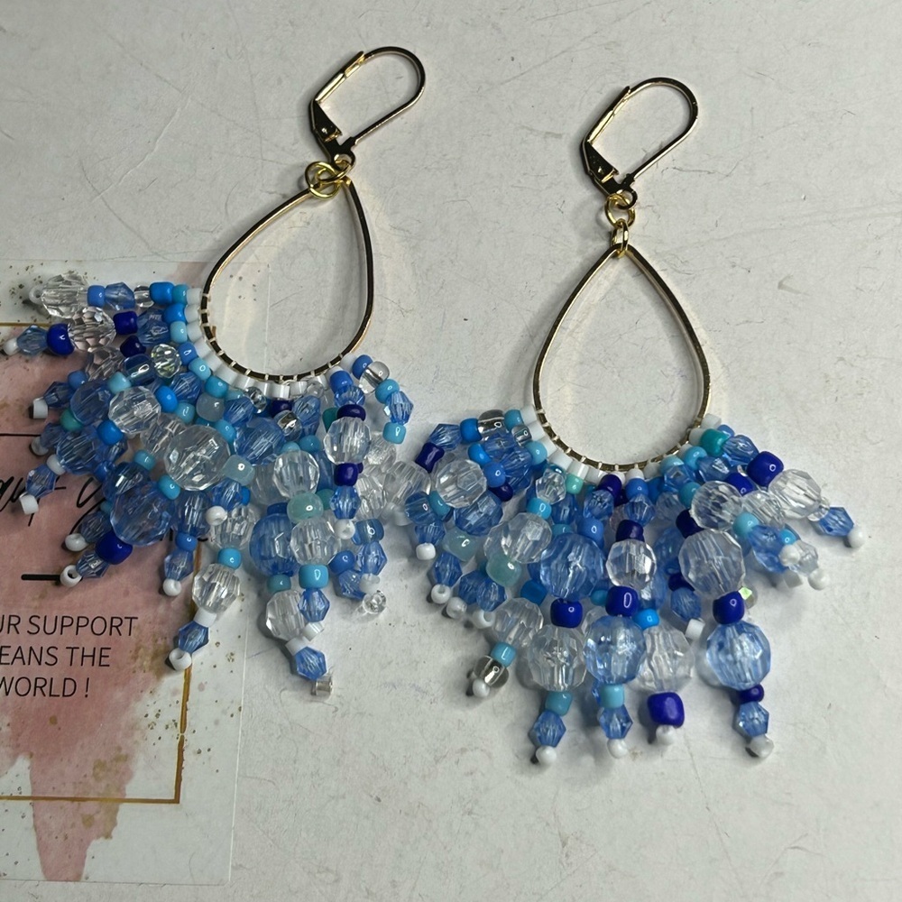 Ocean Teardrop Beaded Earrings – 3”